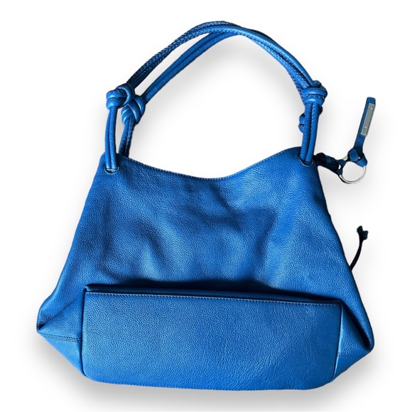 Vince Camuto Aaron Hobo Bag Purse in Pebbled Leather Blue Shade Dark Jean - Picture 3 of 15